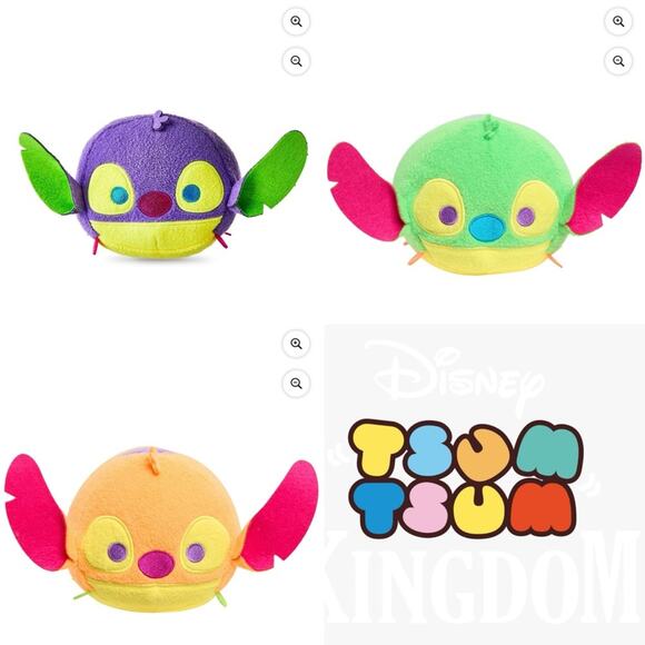 3 Disney Stitch Tsum Tsum Plush Glows Stuffed Animal Toy Purple Orange Green NWT - Picture 1 of 4